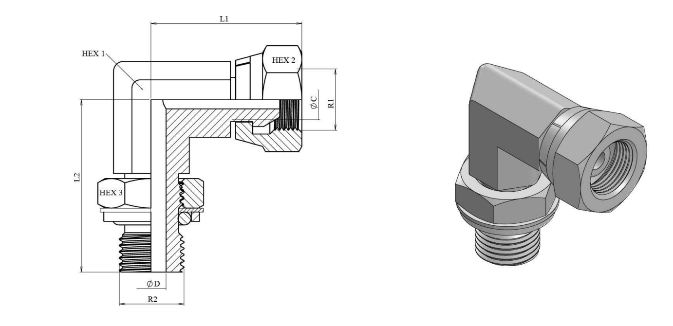 Vinkelkoppling justerbar 90º 3/4" BSP hane- hona med svivel – bild 2