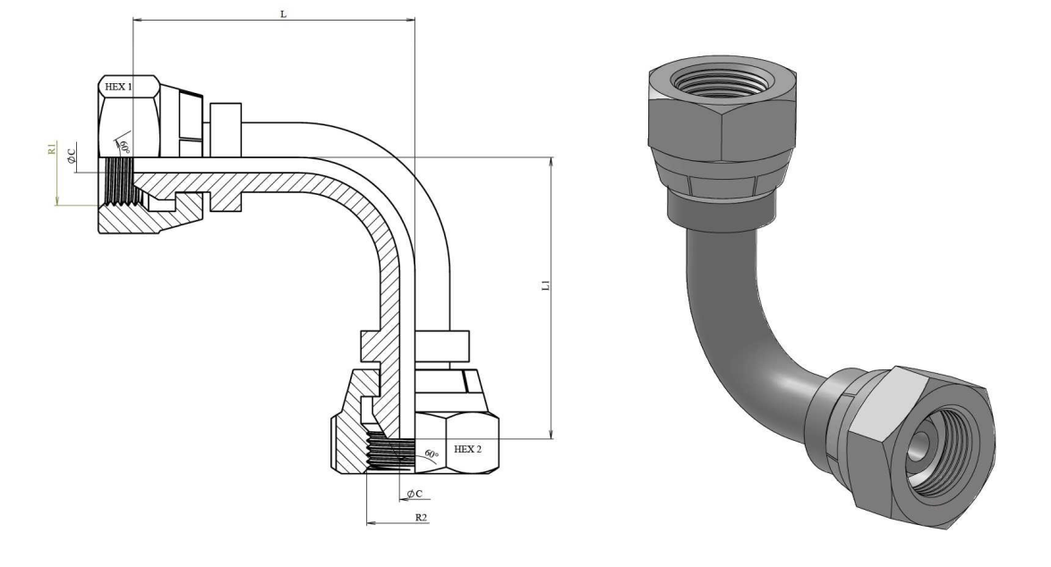 Vinkelkoppling 90º 1/2" BSP hona med svivel – bild 2