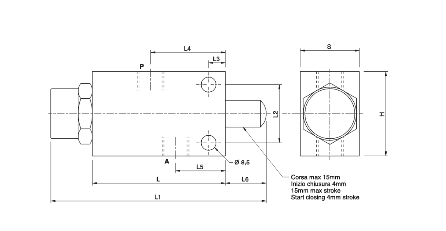 Hydraulisk ändlägesventil med handmanövrering NO G 1/2" BSP normalt öppen – bild 2