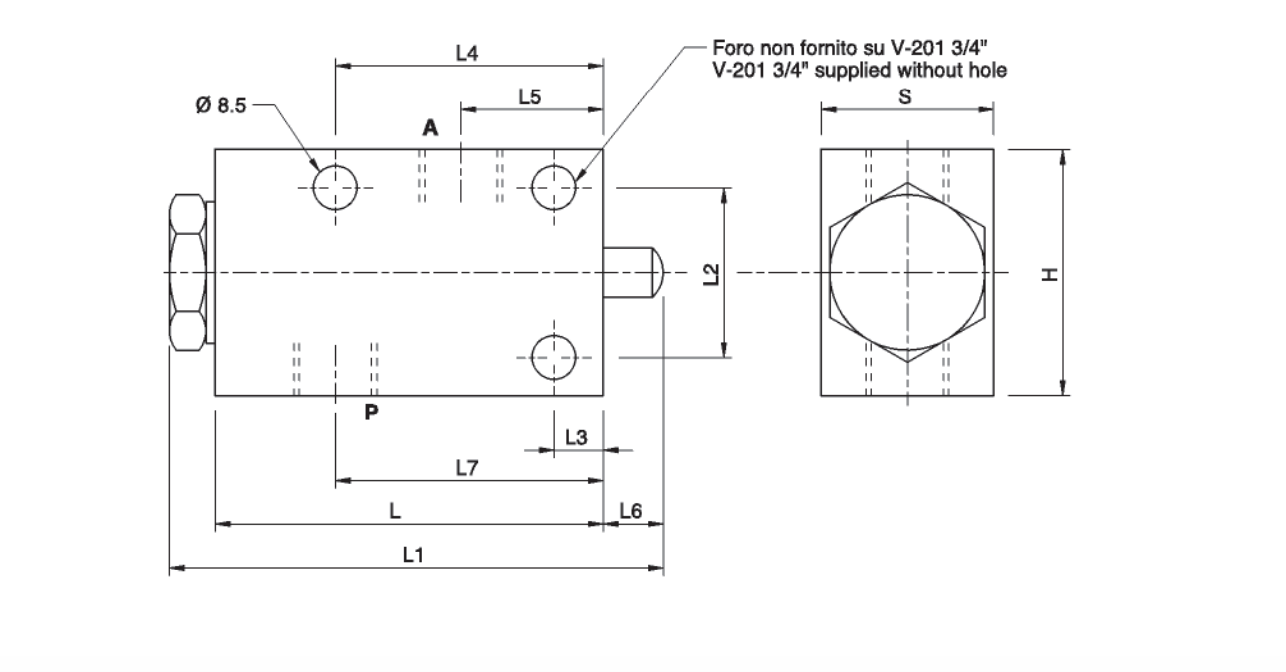 Hydraulisk ändlägesventil med tryckknapp NC G 3/4" BSP stängd – bild 2
