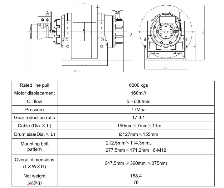 Hydraulisk dragvinsch GW HWV 6804kg – bild 7