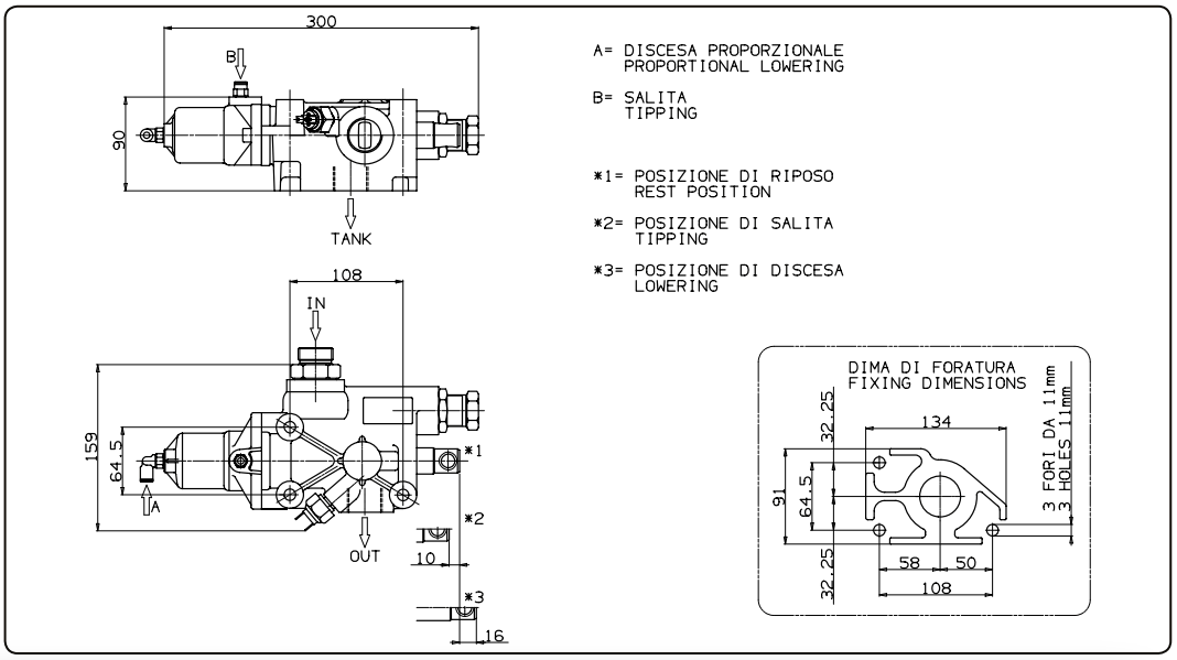 Tipphydraulik riktningsventil 3/3 - 280 bar - 250 l/min - pneumatiskt proportionell – bild 2