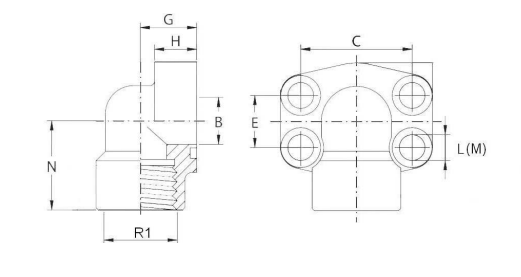Rostfri SAE 90° gängfläns (hona) 1" BSP, 1 tum, 6000 PSI – bild 3
