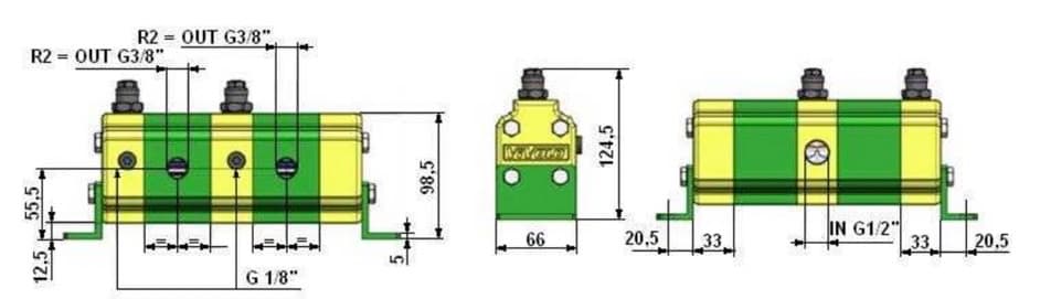 Flödesdelare (motor) med ventiler 4 sektioner 0,6-3 l/min - grupp 0 – bild 2