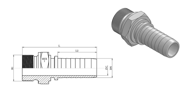 3/8" BSP presskoppling med utvändig gänga plan tätning för 3/8" (DN10) slang – bild 2