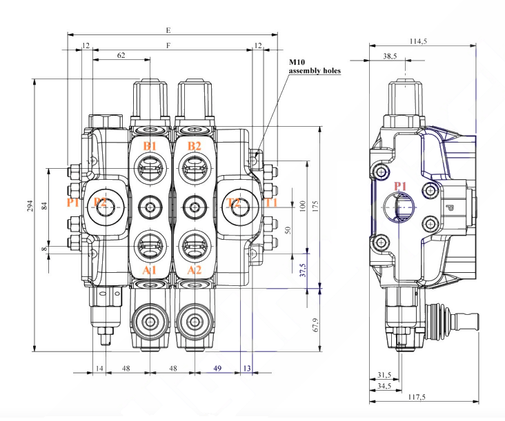 P160 1 sektion riktningsventil 160 L/min handmanövrerad 1" BSP – bild 3