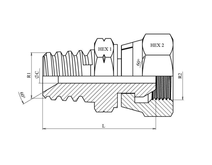 Adapter 3/8" NPT hane 60° - 3/8" NPSM hona med svivel – bild 2