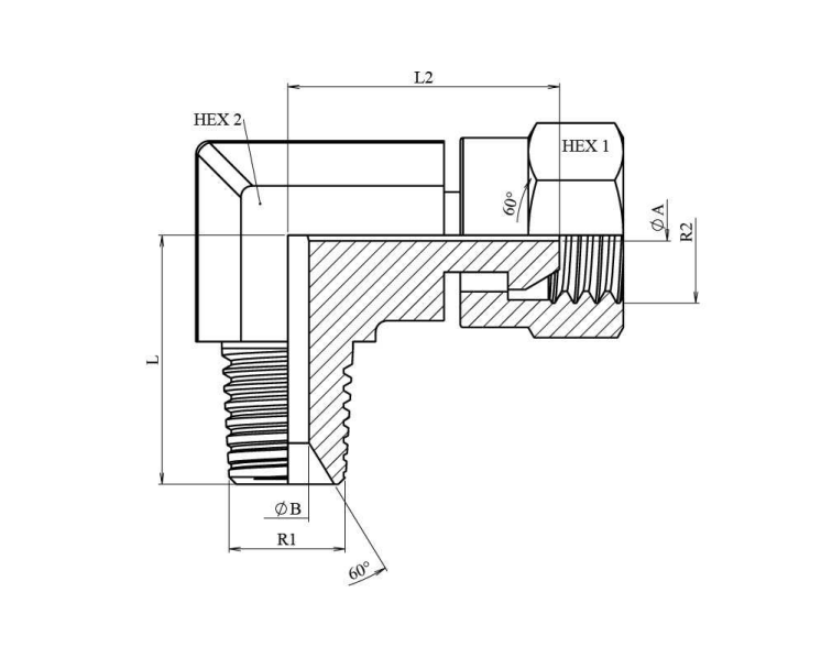 90° Vinkelkoppling 60º 1"1/4 NPT hane - 60º 1"1/4 NPSM hona med svivel – bild 2
