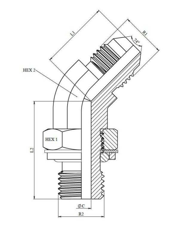 45° vinkelkoppling justerbar 1" BSP - JIC 1"5/16 12h UNF utvändig gänga – bild 2