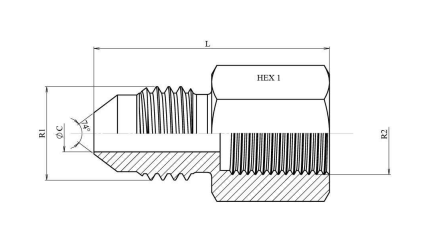 Adapter JIC 1/2" 20h UNF hane - 1/4" BSP hona – bild 2