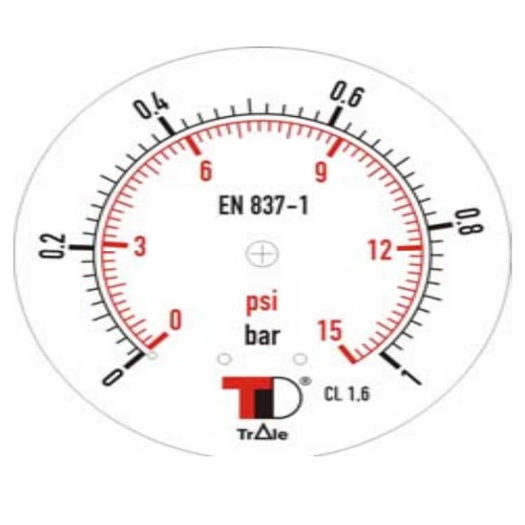 Kalibrerad manometer med bakanslutning 100 mm, inbyggnad, glycerinfylld, 1/2" BSP, 0-1 bar – bild 2