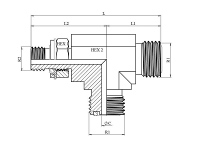 ORFS T-adapter 2" -12h hane - 1"1/2 BSP hane justerbar (L-utförande) – bild 2