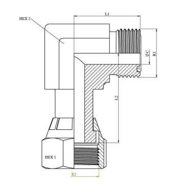 ORFS vinkelkoppling 90º 1"11/16 -12h hane justerbar – bild 2