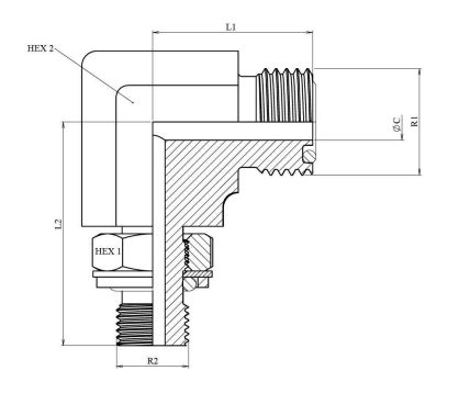 ORFS reducering vinkelkoppling 90º 1"11/16 -12h hane 1"1/4 BSP hane justerbar – bild 2