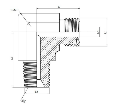 ORFS vinkelkoppling 90º 13/16"-16h hane - 1/2" NPT hane – bild 2