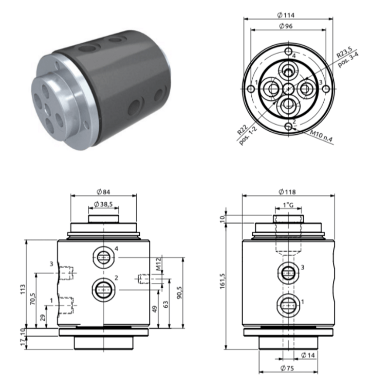 Roterande genomföring RC Ø60mm BSP 2x1/2" - 2x3/8" – bild 2