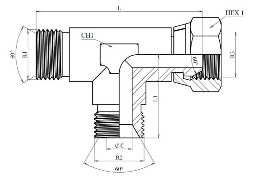 Rostfri justerbar T-adapter 1"1/4 BSP (L-utförande) – bild 2