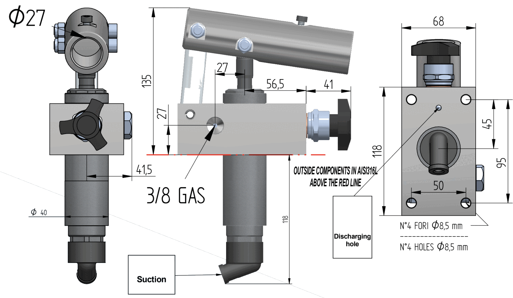 Sats rostfri handpump 25 cc dubbelverkande med sänkventil och 5 liter tank – bild 3