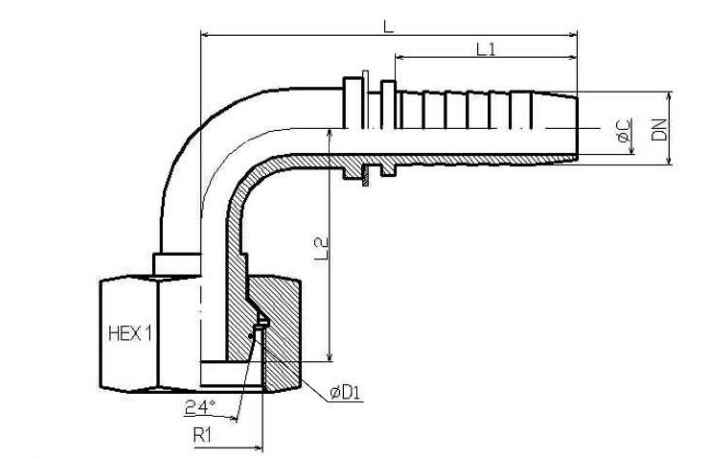 5/16" DN fransk metrisk presskoppling vinklad 90° M20X1,5 invändig gänga rör 13.2 mm – bild 2
