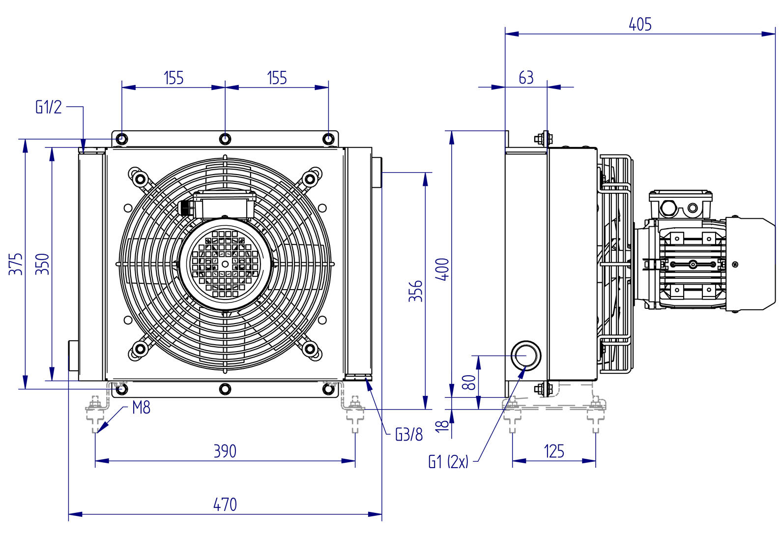 Oesse hydraulisk oljekylare med 230/400V 3-fas B14 elmotor | 1" BSP | 7,2 - 10,7 kW – bild 3