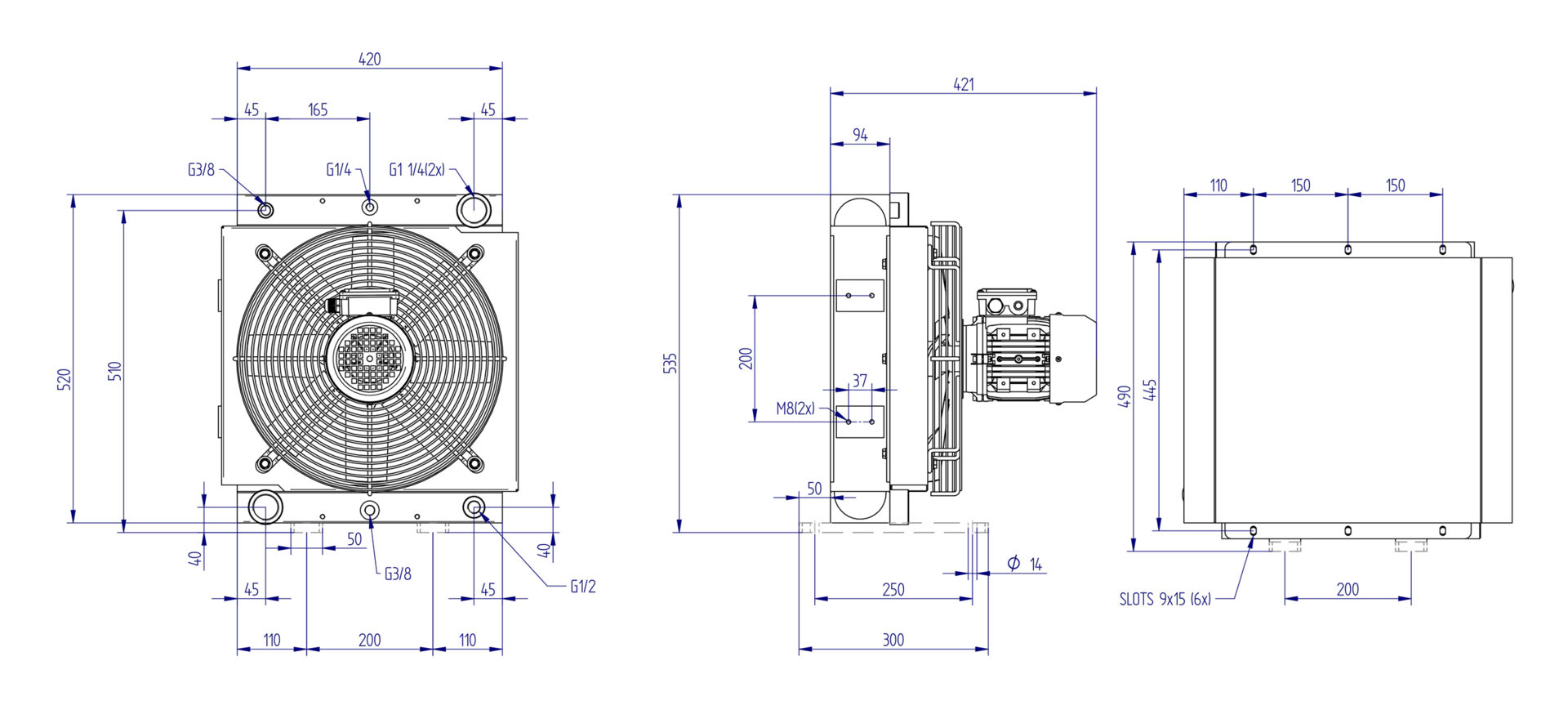 Oesse hydraulisk oljekylare med 230/400V 3-fas B14 elmotor | 1"1/4 BSP | 35-140 l/min | 14 - 18,9 kW – bild 3