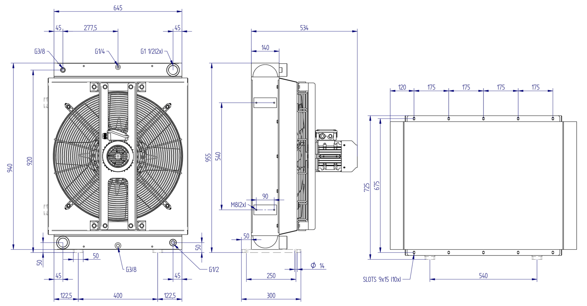 Oesse hydraulisk oljekylare med 230/400V 3-fas B14 elmotor | 1"1/2 BSP | 70-280 l/min | 41,8 - 60 kW – bild 3