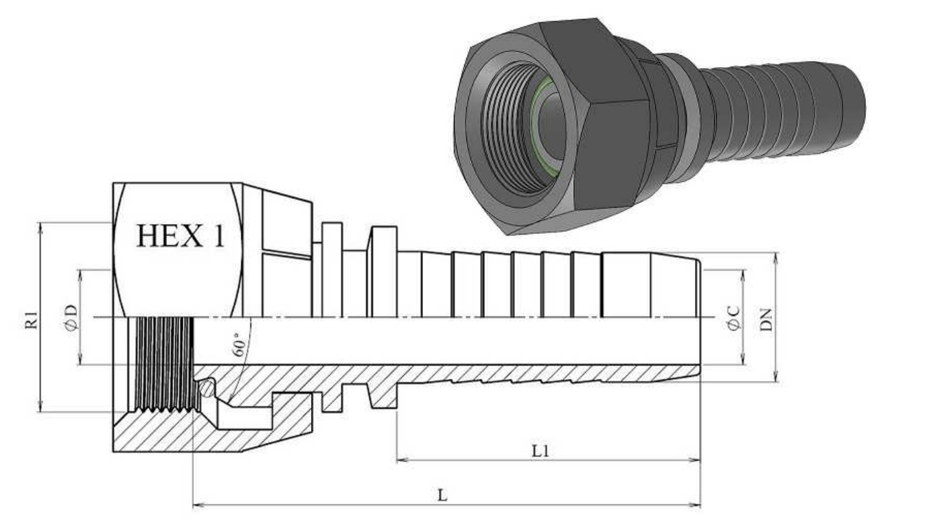 Rostfri 1/2" DN presskoppling 3/8'' BSP invändig gänga med o-ring – bild 2