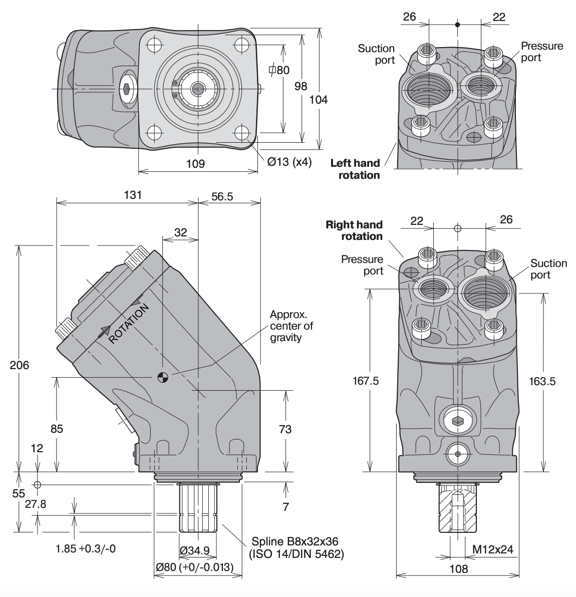 Parker axialkolvpump F1 höger 51,1cc 125 l/min | BSP-anslutningar – bild 2