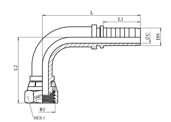 1"1/4 BSP presskoppling 90º invändig gänga med o-ring för 1"1/4 (DN31) slang – bild 2