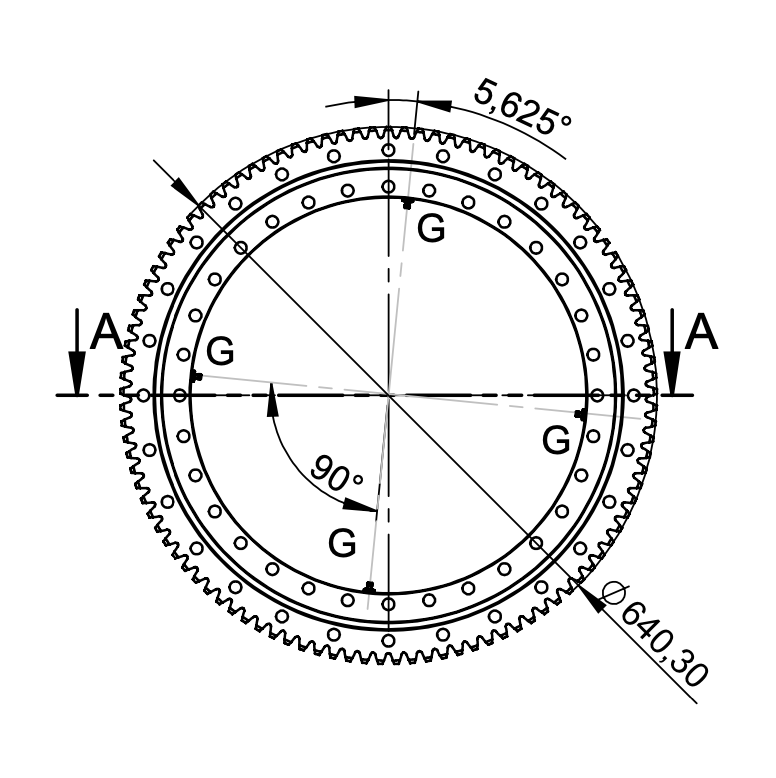 Svängkranslager med utvändig kuggning och ytterdiameter 650mm med förstärkt ring – bild 3