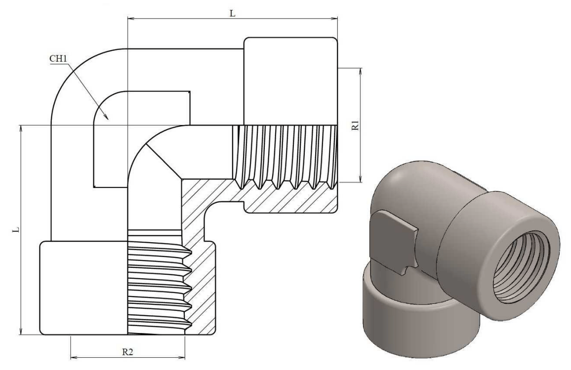 Rostfri vinkelkoppling 90º 1/4" NPT hona – bild 2