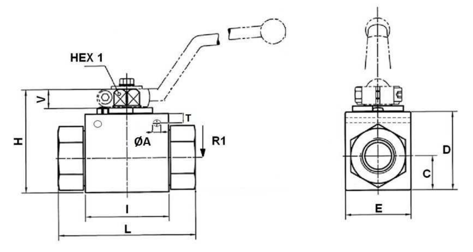 Rostfri 2-vägs kulventil 1/2" NPT hona – bild 2