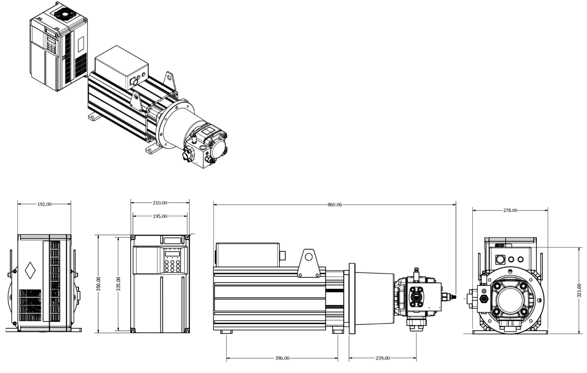 22kW servomotor med förmonterad pump 25cc | 3000 varv/min | inkl. styrenhet – bild 3