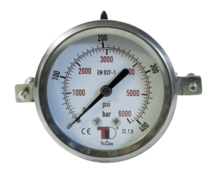 Manometer med bakanslutning och monteringsklämma | DN 63 | glycerinfylld | 1/4" BSP | 0-100 bar