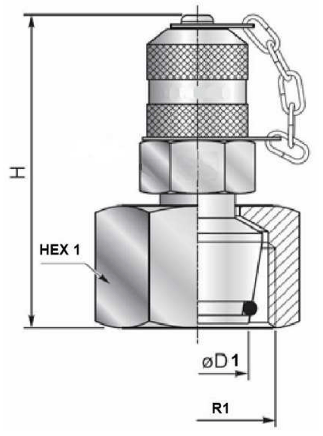Rostfri minimess koppling 6L (M12x1,5) hona med metall skyddslock – bild 2
