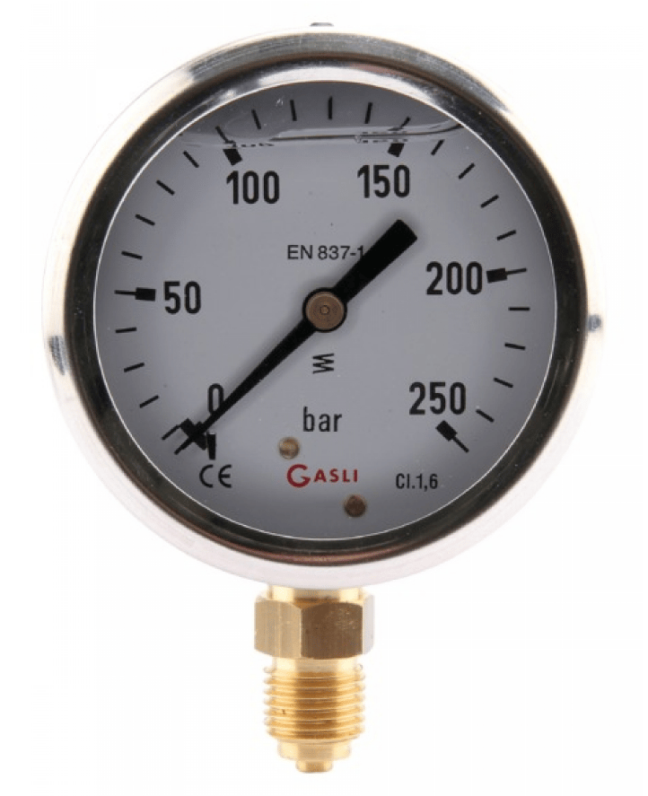 Manometer med bottenanslutning 63mm rostfri glycerinfylld 0-40 bar
