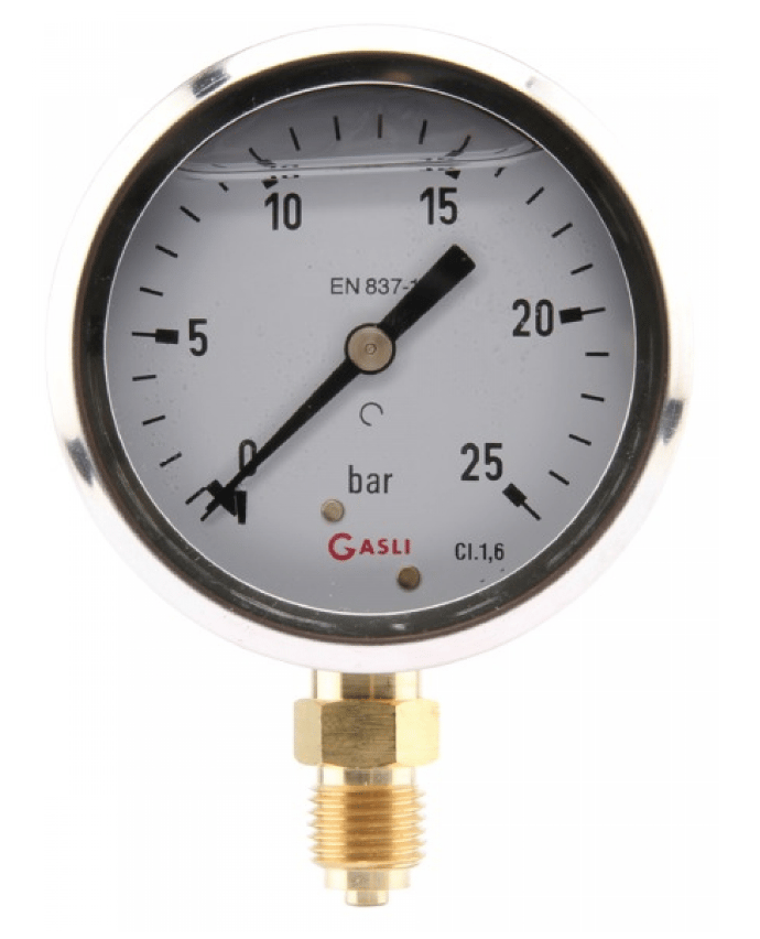 Manometer med bottenanslutning 63mm rostfri glycerinfylld 0-6 bar