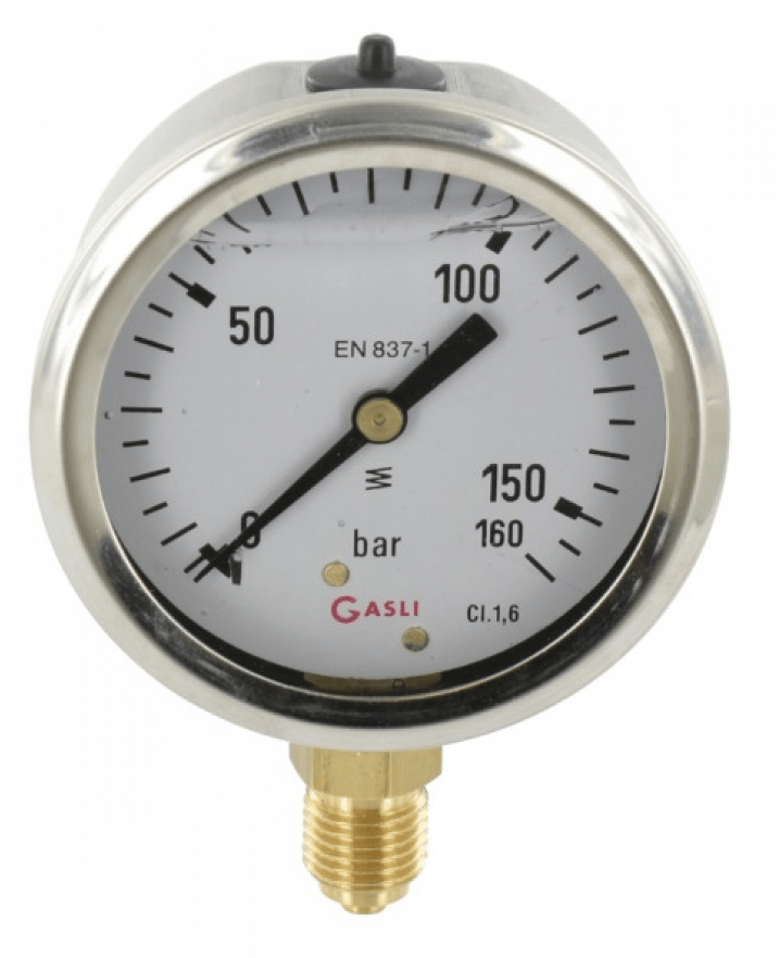 Manometer med bottenanslutning 63mm rostfri glycerinfylld 0-160 bar