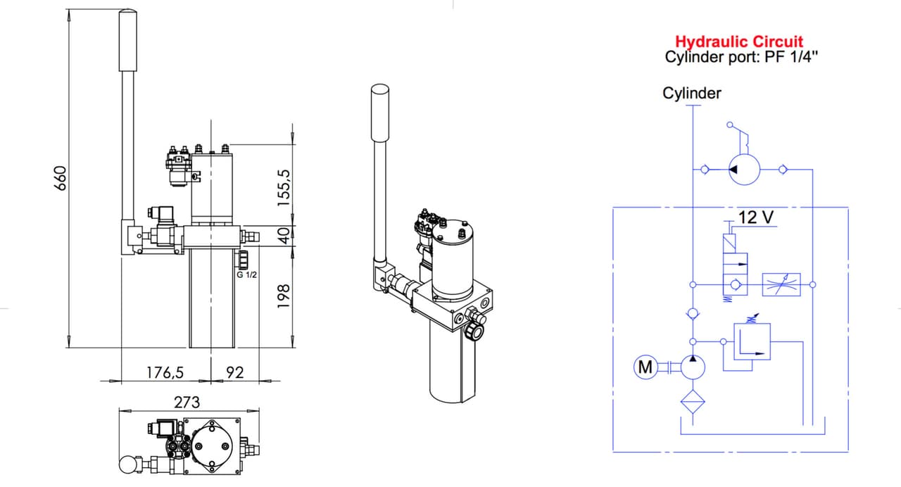 Hydraulaggregat för rullstolslift 24V med nödhandpump – bild 3
