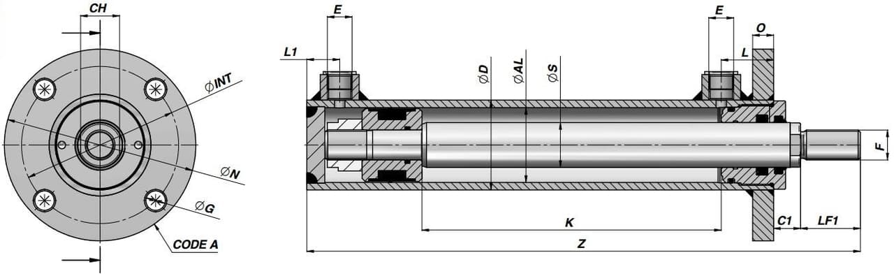 Dubbelverkande cylinder 100x50x500mm med fästfläns – bild 2