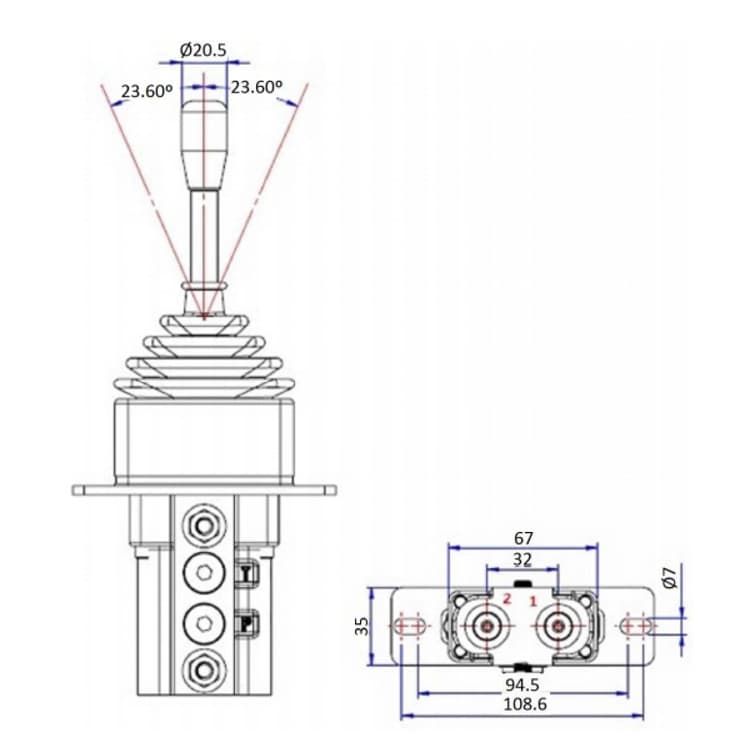Hydraulisk joystick utan låsning 5-20 L/min – bild 3