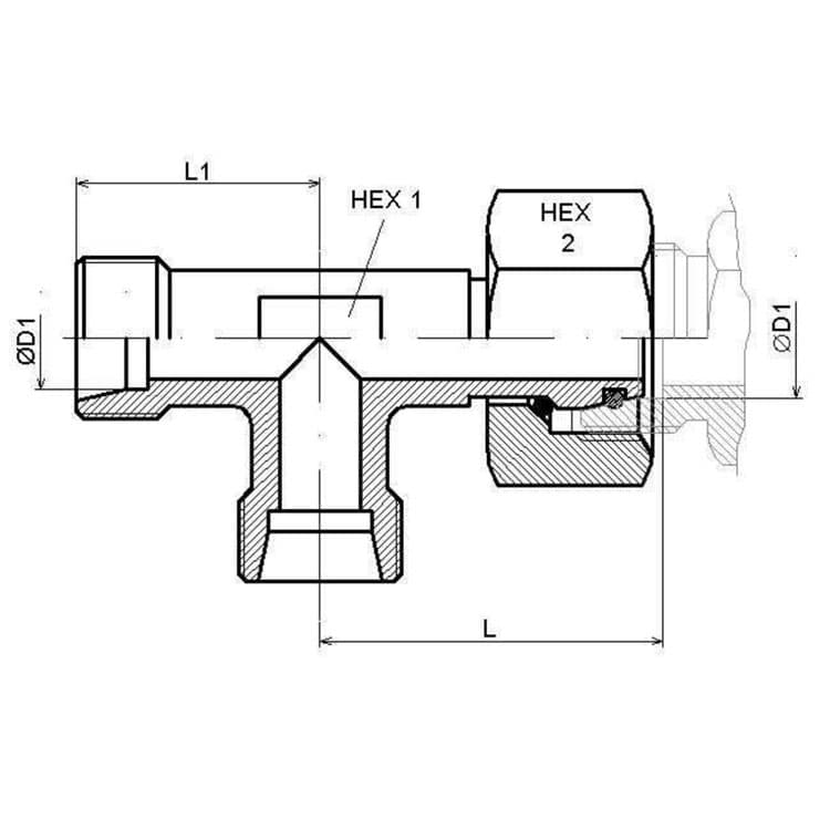 Justerbar T-adapter med o-ring 14S (M22x1,5) (L-utförande) – bild 2