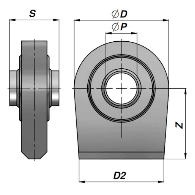 HM1 toppstångsöga med innerdiameter 22,1 mm för cylinder med borrning Ø60 mm, bredd 35 mm – bild 2