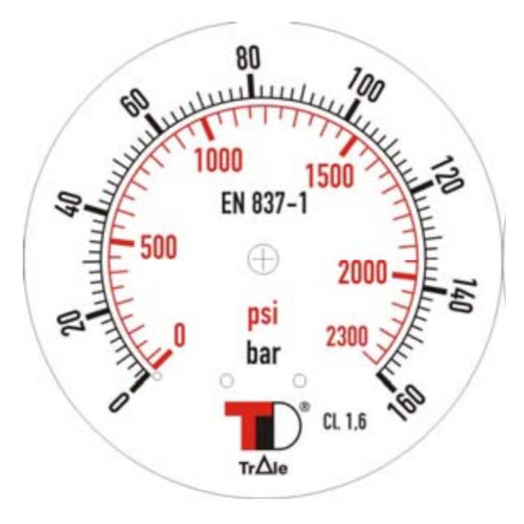 Manometer med bakanslutning 63 mm, glycerinfylld, 1/4" BSP, 0-160 bar – bild 2