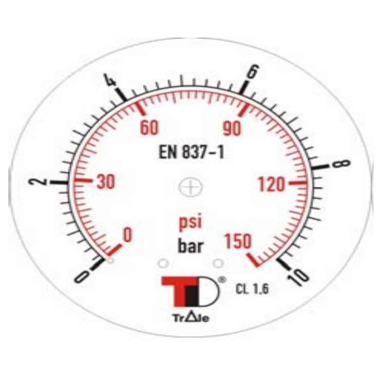Manometer med bottenanslutning 63 mm, glycerinfylld, 1/4" BSP, 0-10 bar – bild 2