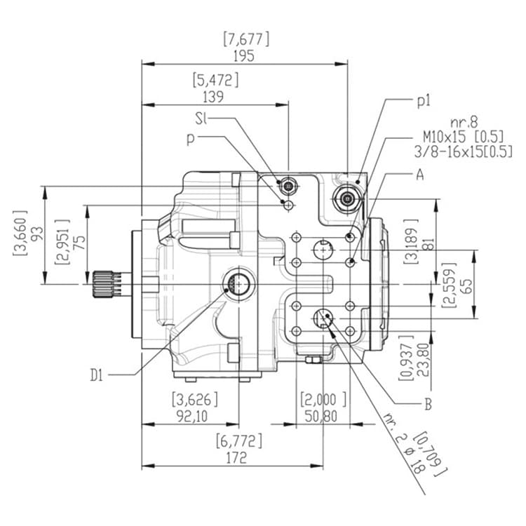 Axialkolvpump för sluten krets - hydraulisk proportionell reglering utan återkoppling 46L/min – bild 5