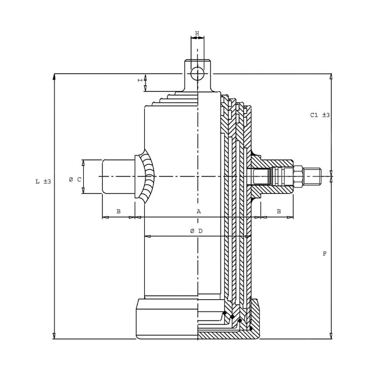 4-stegs teleskopcylinder, Ø61-107mm, slag 830mm, 180 bar med öga – bild 2