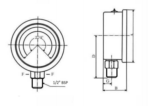Manometer med nedre anslutning 100 mm, fylld med glycerin, 1/2" BSP, 0-1 bar – bild 2