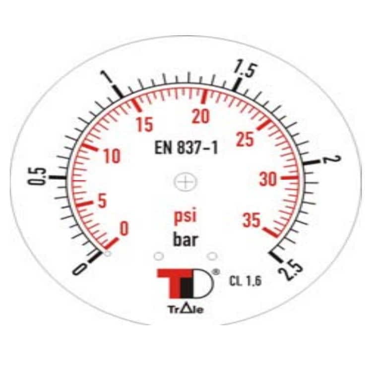 Manometer med bottenanslutning 100 mm, glycerinfylld, 1/2" BSP, 0-2,5 bar – bild 2