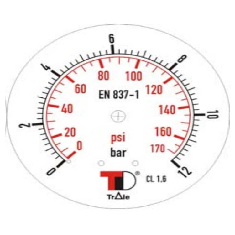 Manometer med nedre anslutning 100 mm, fylld med glycerin, 1/2" BSP, 0-12 bar – bild 2
